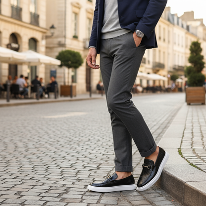 Herren Loafer Aus Prägebildetem Kunstleder Mit Schlangenprägung Und Metallschnalle