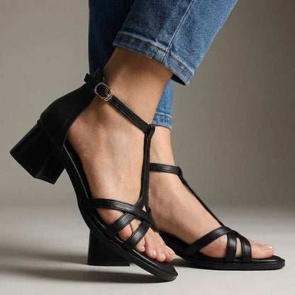 Damen-Sandalen Mit T-Riemen Und Blockabsatz, Stützende, Weiche Sohle