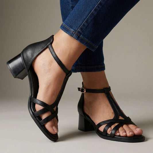 Damen-Sandalen Mit T-Riemen Und Blockabsatz, Stützende, Weiche Sohle
