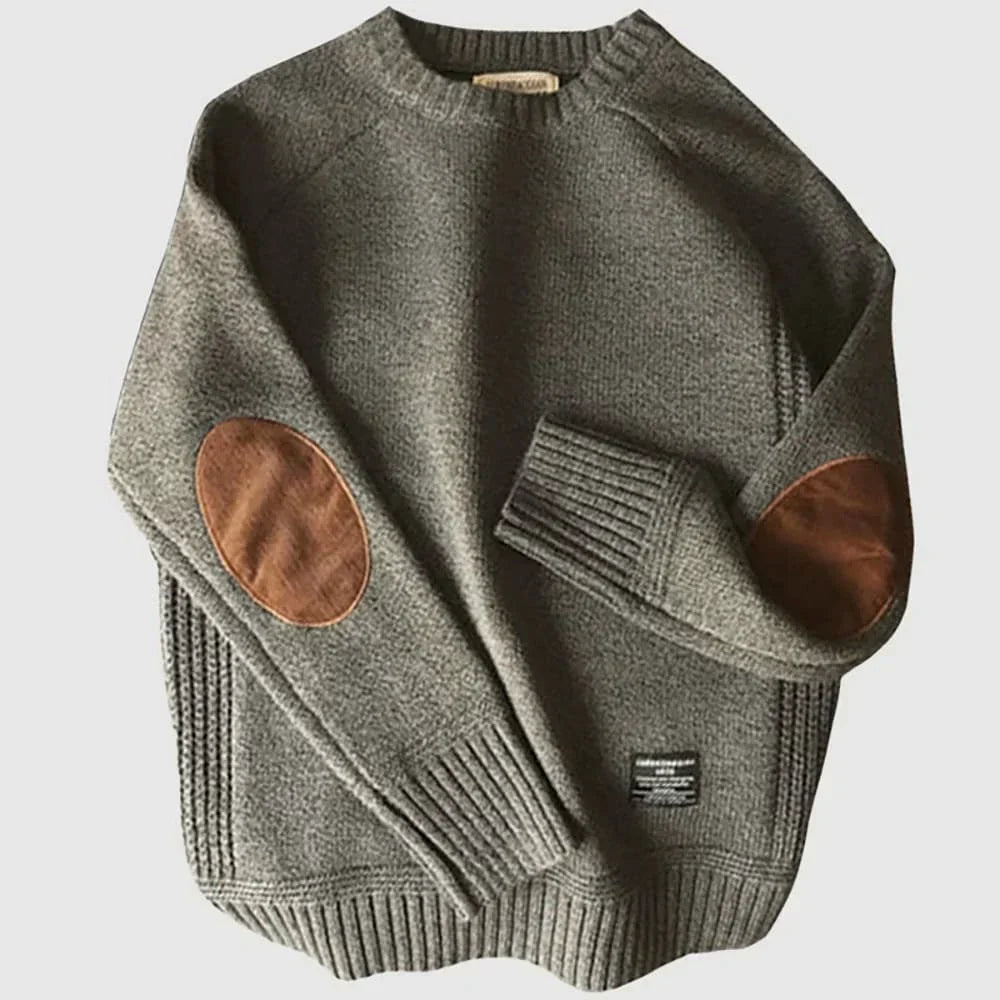 Men's Alpine Knit Sweater with Ribbed Collar and Pattern Design
