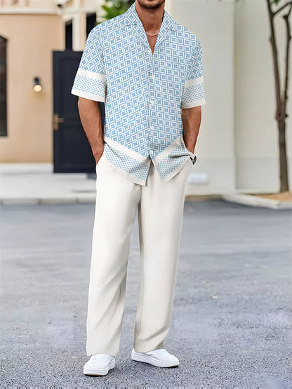 Herren Sommer Zweiteiler Set mit Geometrischem Muster – Lockerer Schnitt