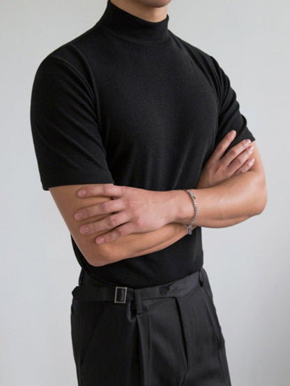 Herren T-Shirt Kurzarm – Slim Fit mit Stehkragen, Atmungsaktiv
