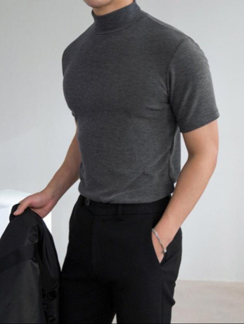 Herren T-Shirt Kurzarm – Slim Fit mit Stehkragen, Atmungsaktiv