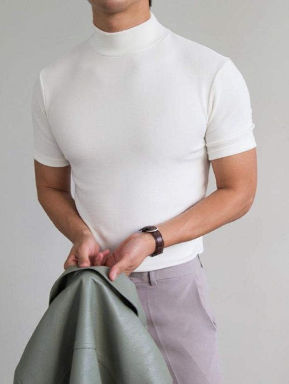Herren T-Shirt Kurzarm – Slim Fit mit Stehkragen, Atmungsaktiv