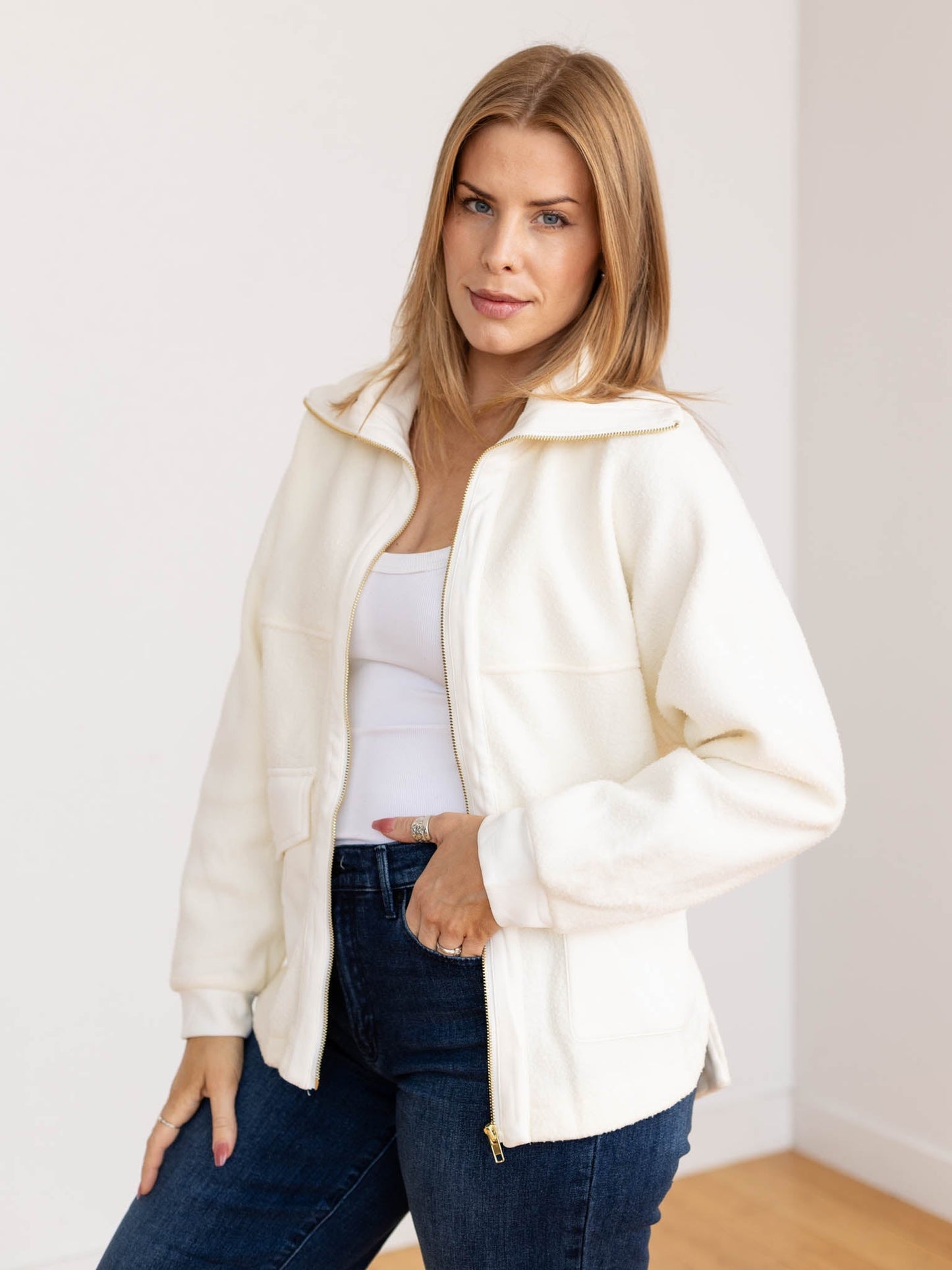 Women's Autumn Jacket Zipper Collar Two Pockets Loose Fit – Everyday and Layering
