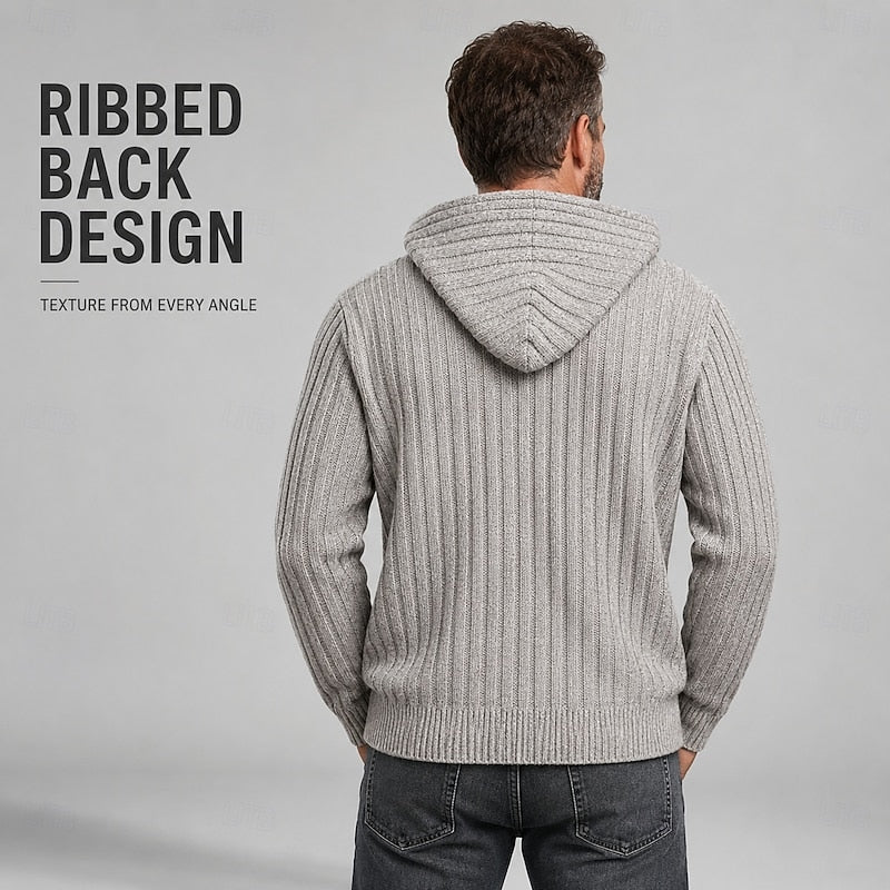 Herren Strickjacke mit grobem Strick und Kapuze von vorne