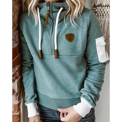 Women's Hoodie with Zipper, Drawstring, and Sleeve Pocket