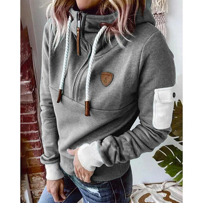 Women's Hoodie with Zipper, Drawstring, and Sleeve Pocket