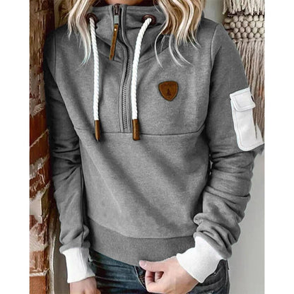 Women's Hoodie with Zipper, Drawstring, and Sleeve Pocket