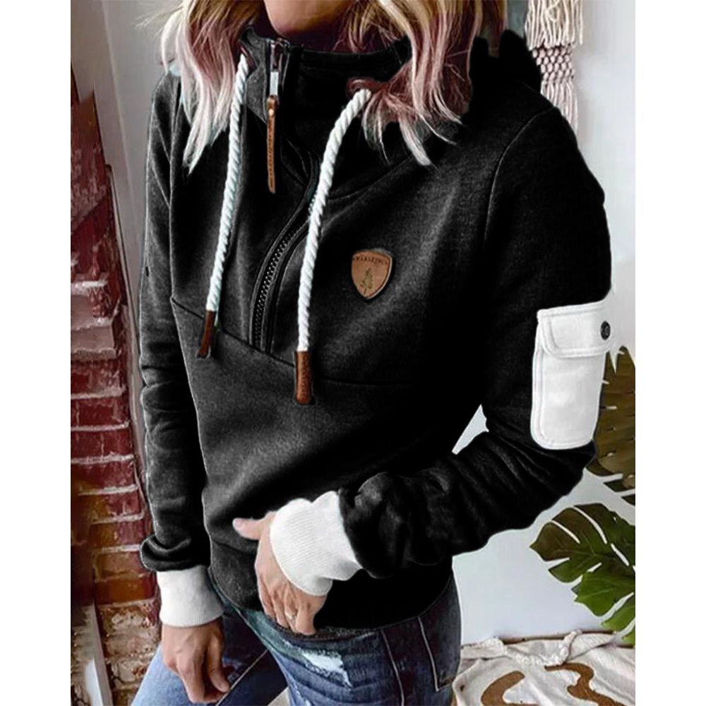Women's Hoodie with Zipper, Drawstring, and Sleeve Pocket
