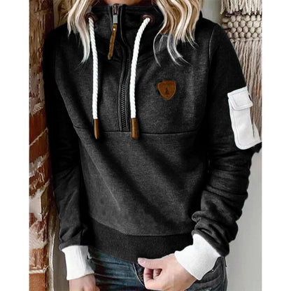Women's Hoodie with Zipper, Drawstring, and Sleeve Pocket