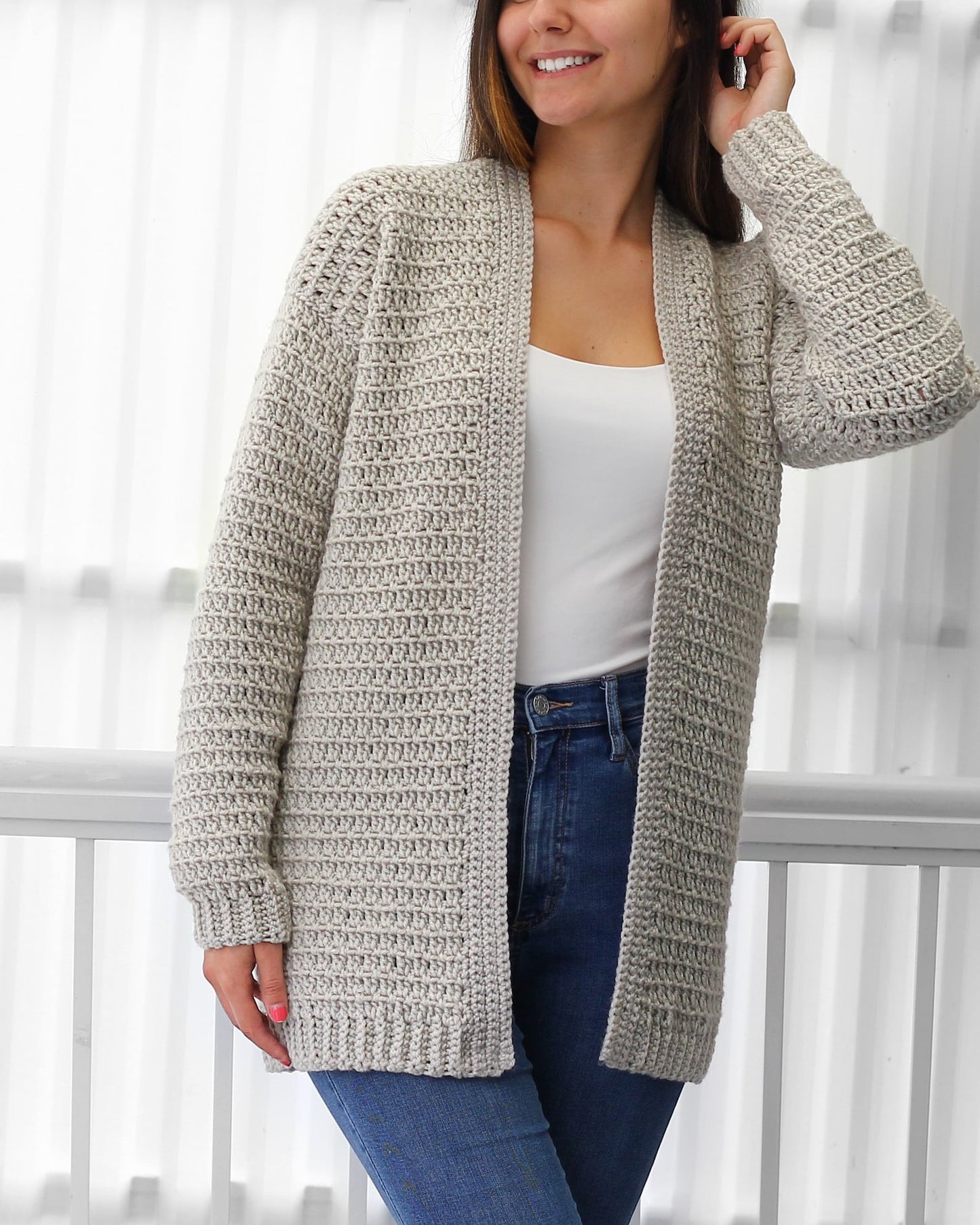 Women's Crochet Cardigan Long Sleeve Loose Fit – Lightweight and Versatile
