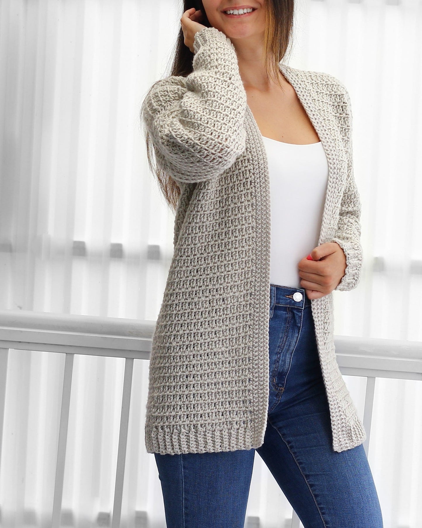 Women's Crochet Cardigan Long Sleeve Loose Fit – Lightweight and Versatile
