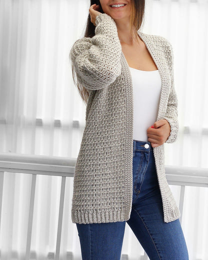 Women's Crochet Cardigan Long Sleeve Loose Fit – Lightweight and Versatile