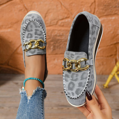 Women's Loafers Wedge Heel Orthopedic Padded Tone-on-Tone Leopard with Gold Details