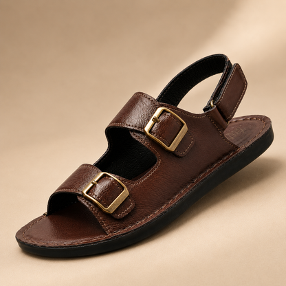 Herren Ledersandalen mit Doppelriemen – Verstellbarer Klettverschluss