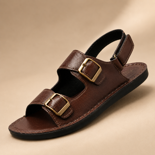 Herren Ledersandalen mit Doppelriemen – Verstellbarer Klettverschluss