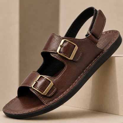 Herren Ledersandalen mit Doppelriemen – Verstellbarer Klettverschluss