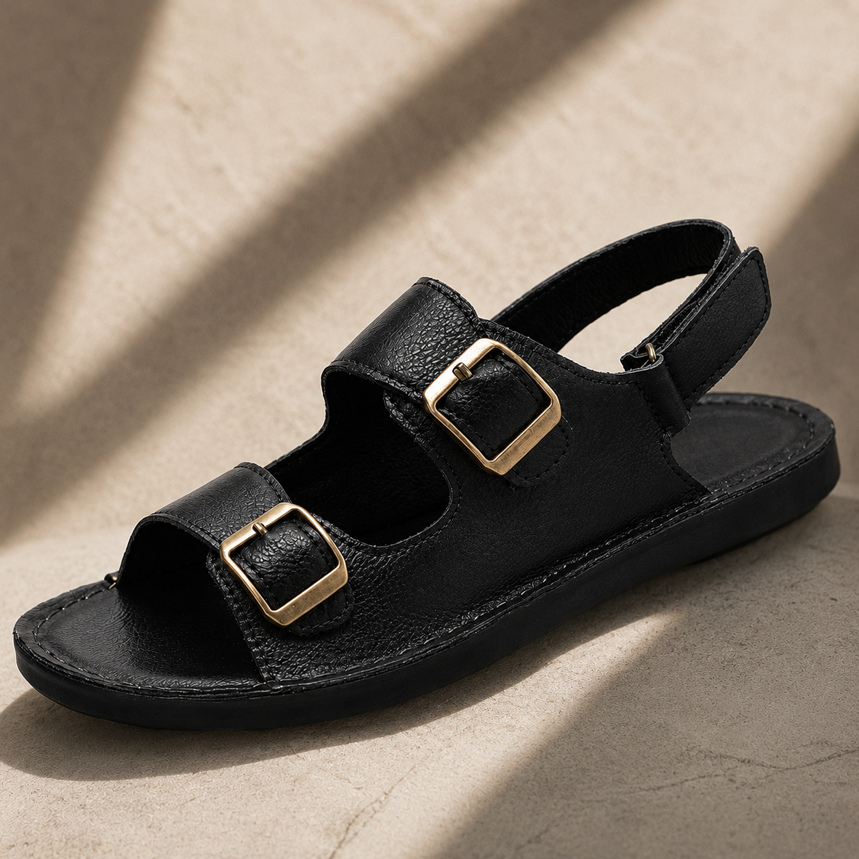 Herren Ledersandalen mit Doppelriemen – Verstellbarer Klettverschluss