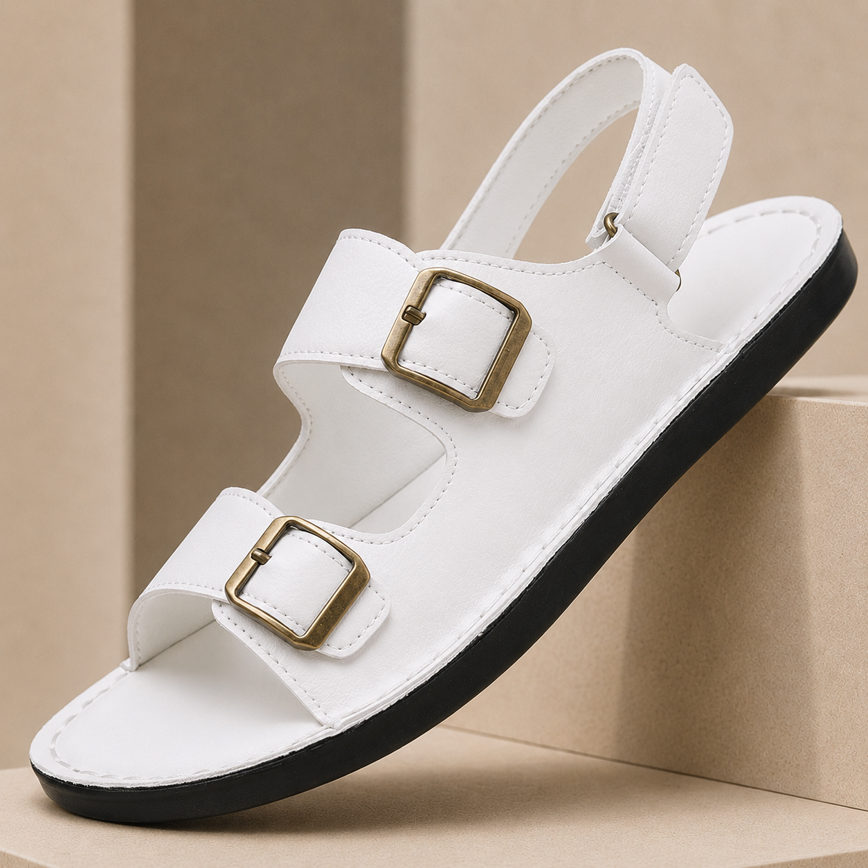 Herren Ledersandalen mit Doppelriemen – Verstellbarer Klettverschluss