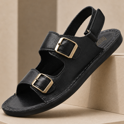 Herren Ledersandalen mit Doppelriemen – Verstellbarer Klettverschluss
