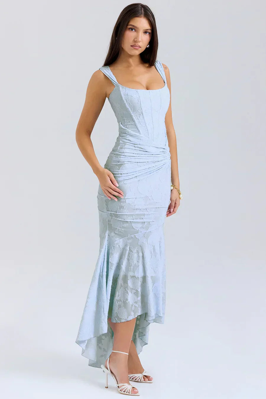 Damen Maxikleid mit Korsett – Schulterfreies Design Fishtail Silhouette