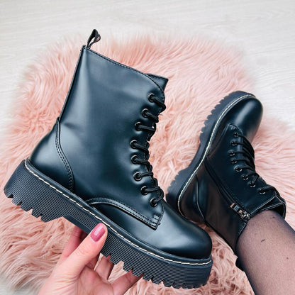 Damen-Winterstiefeletten Mit Reißverschluss Und Schnürung, 15 Cm Schaft