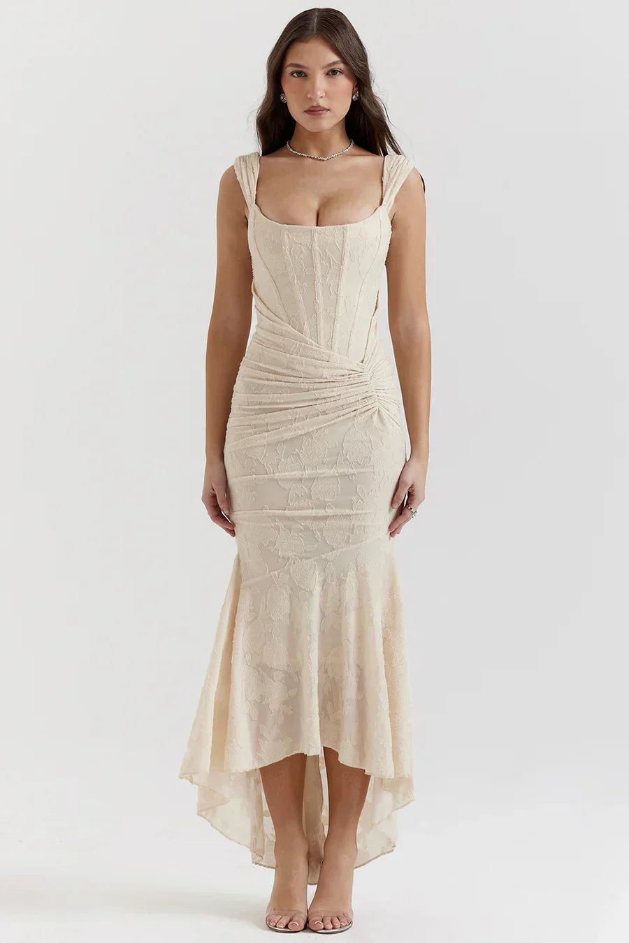 Damen Maxikleid mit Korsett – Schulterfreies Design Fishtail Silhouette
