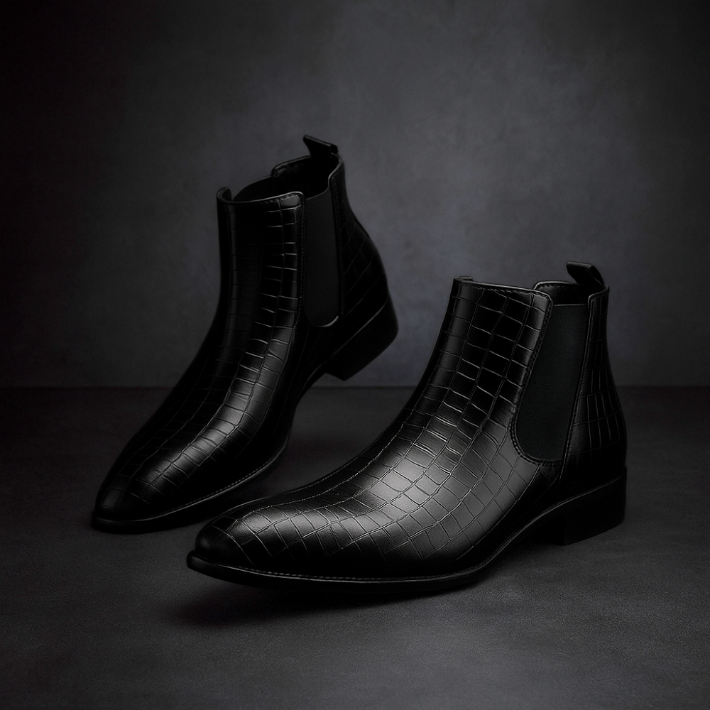 Herren Chelsea Boots In Schlangenlederoptik, Slip-On-Stiefeletten