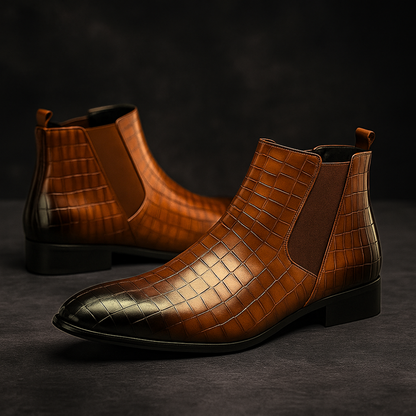 Men's Chelsea Boots with Snake Skin Texture and Cushioned Insole