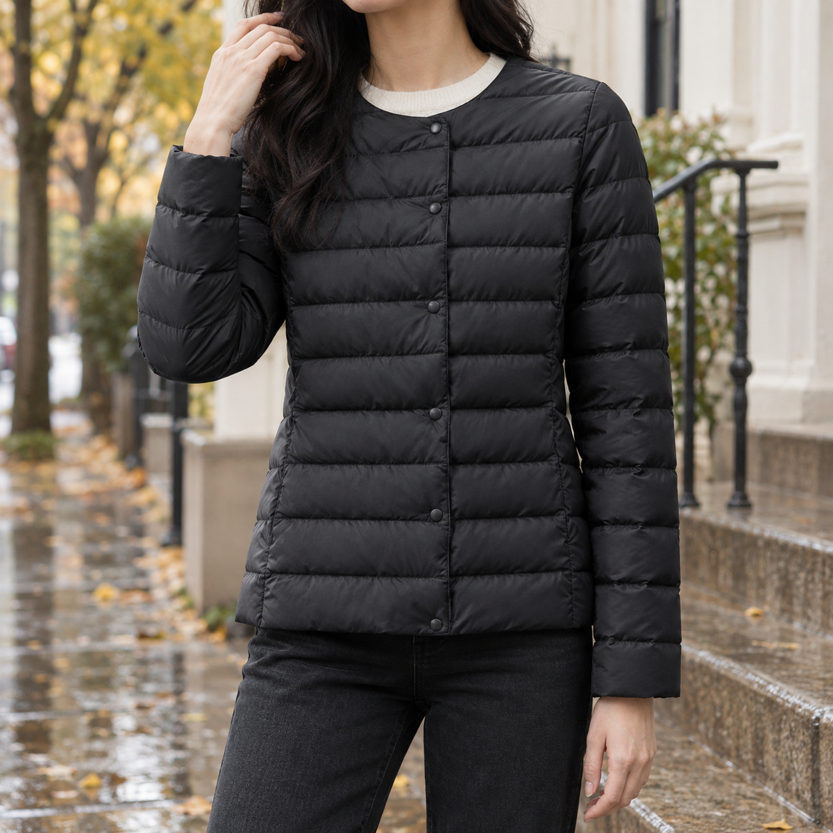 Gesteppte Daunenjacke Mit Schmalem Schnitt