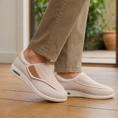 Orthopädische Schuhe mit perforiertem Obermaterial in der Vorderansicht