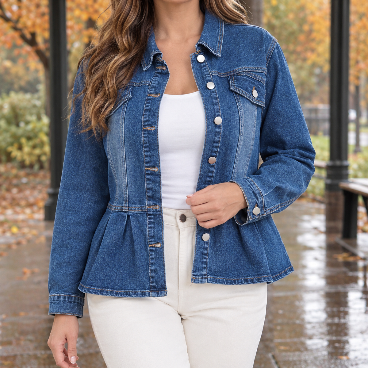 Damen Jeansjacke Mit Schösschen