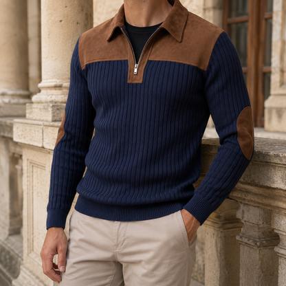 Quarter Zip Strickpullover Mit Kontrastpasse