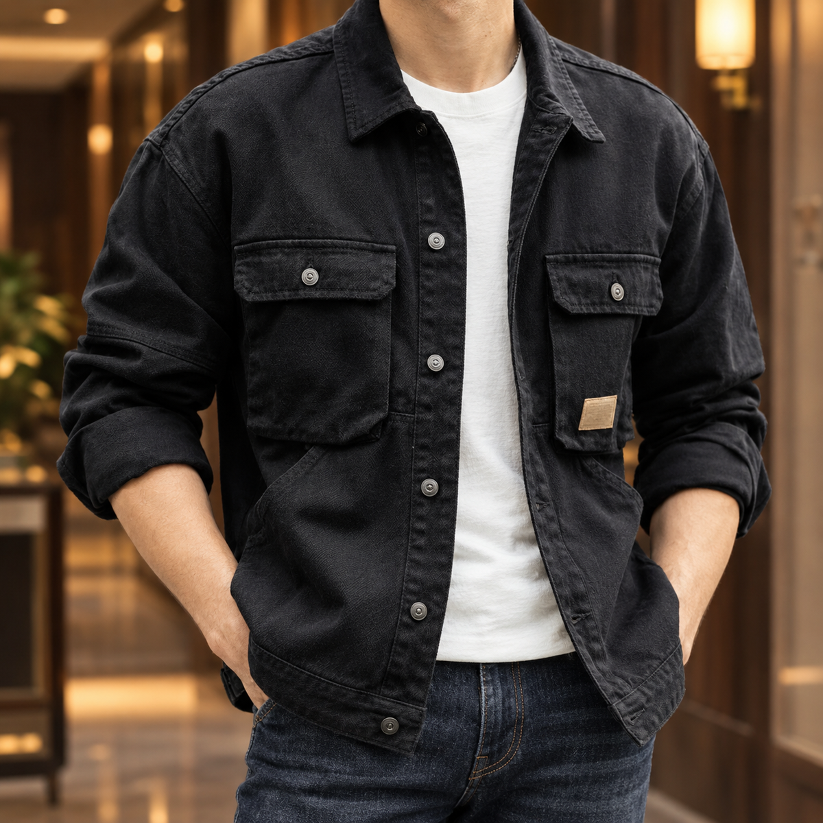 Utility Jacke Aus Denim Mit Vier Taschen