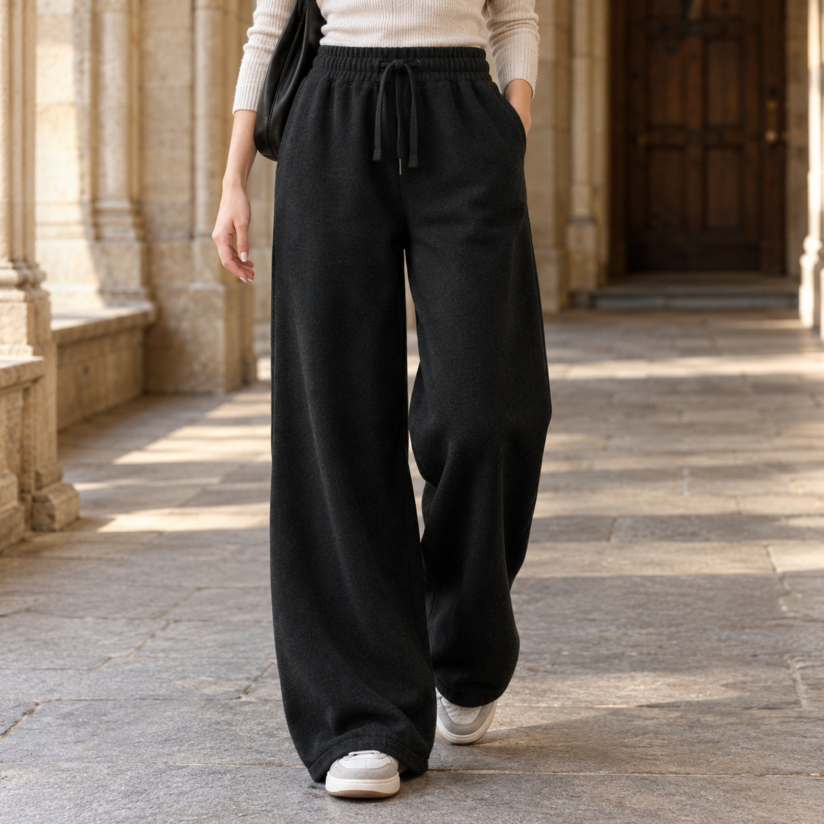 Damen Wide Leg Hose Mit Hohem Bund