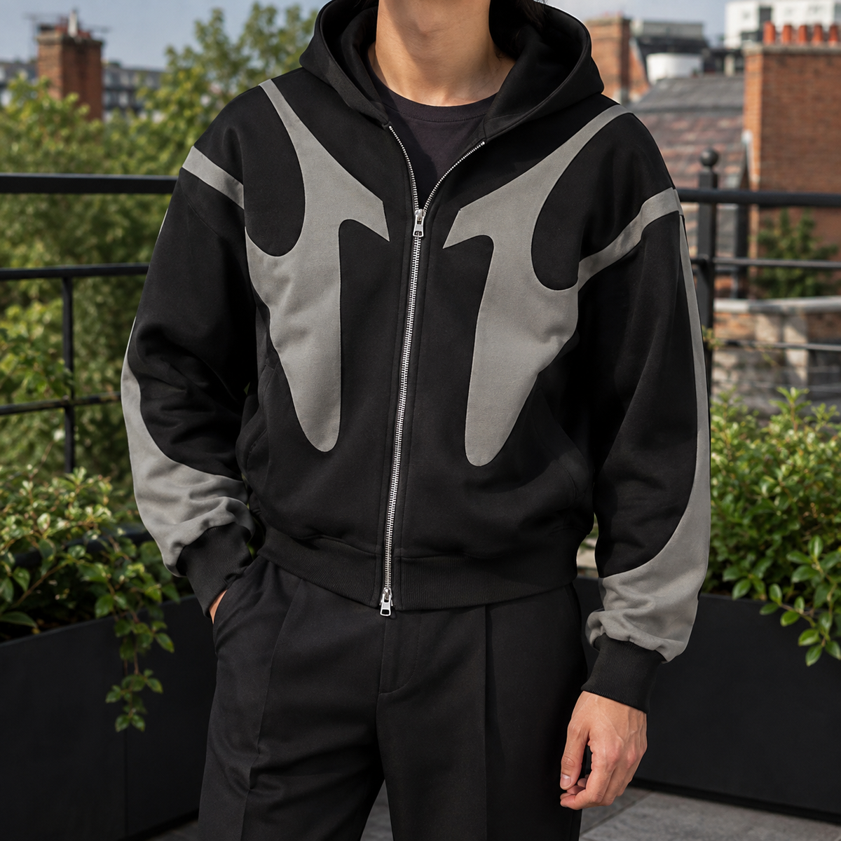 Hoodie Mit Kontrastpartien Und Reissverschluss