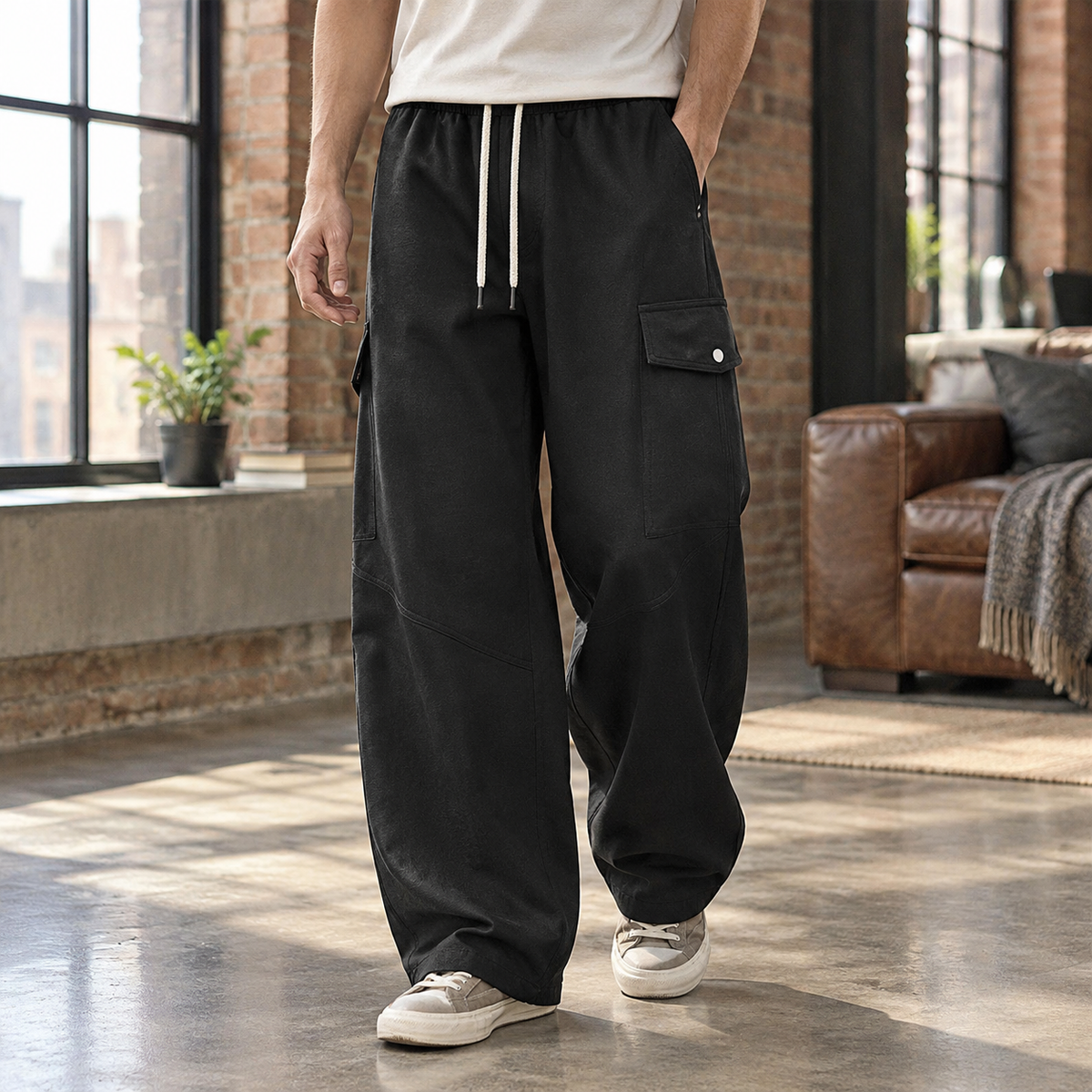 Weite Cargohose mit Kordelzug und lässigem Schnitt
