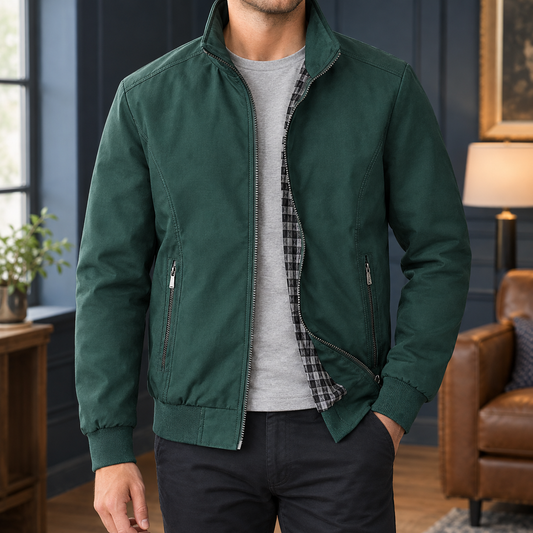 Herrenjacke aus weicher Webstoffmischung mit Stehkragen von vorne