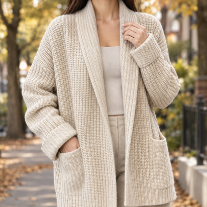 Gerippter Strickcardigan Mit Offener Vorderseite