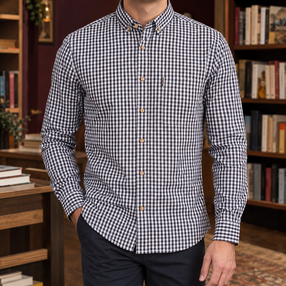 Herrenhemd im Gingham-Karo in Slim Fit, Vorderansicht