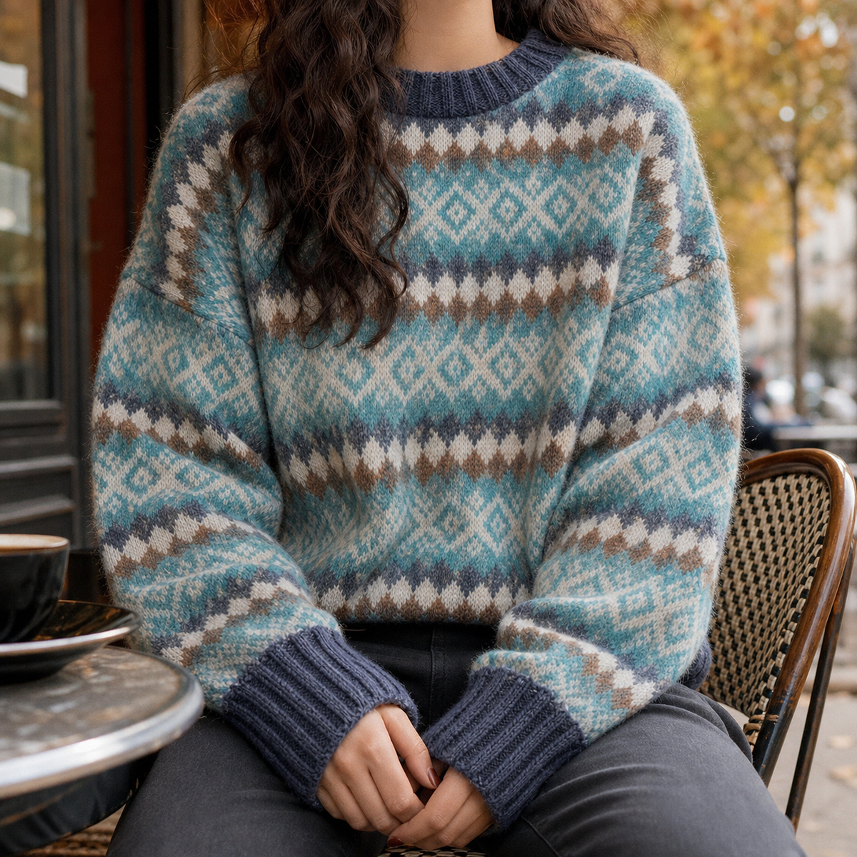 Damen-Jacquardpullover mit klassischem Rautenmuster auf der Vorderseite