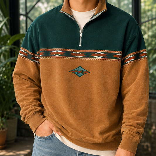 Herren-Strickpullover mit Viertelreissverschluss und klassischem Stehkragen