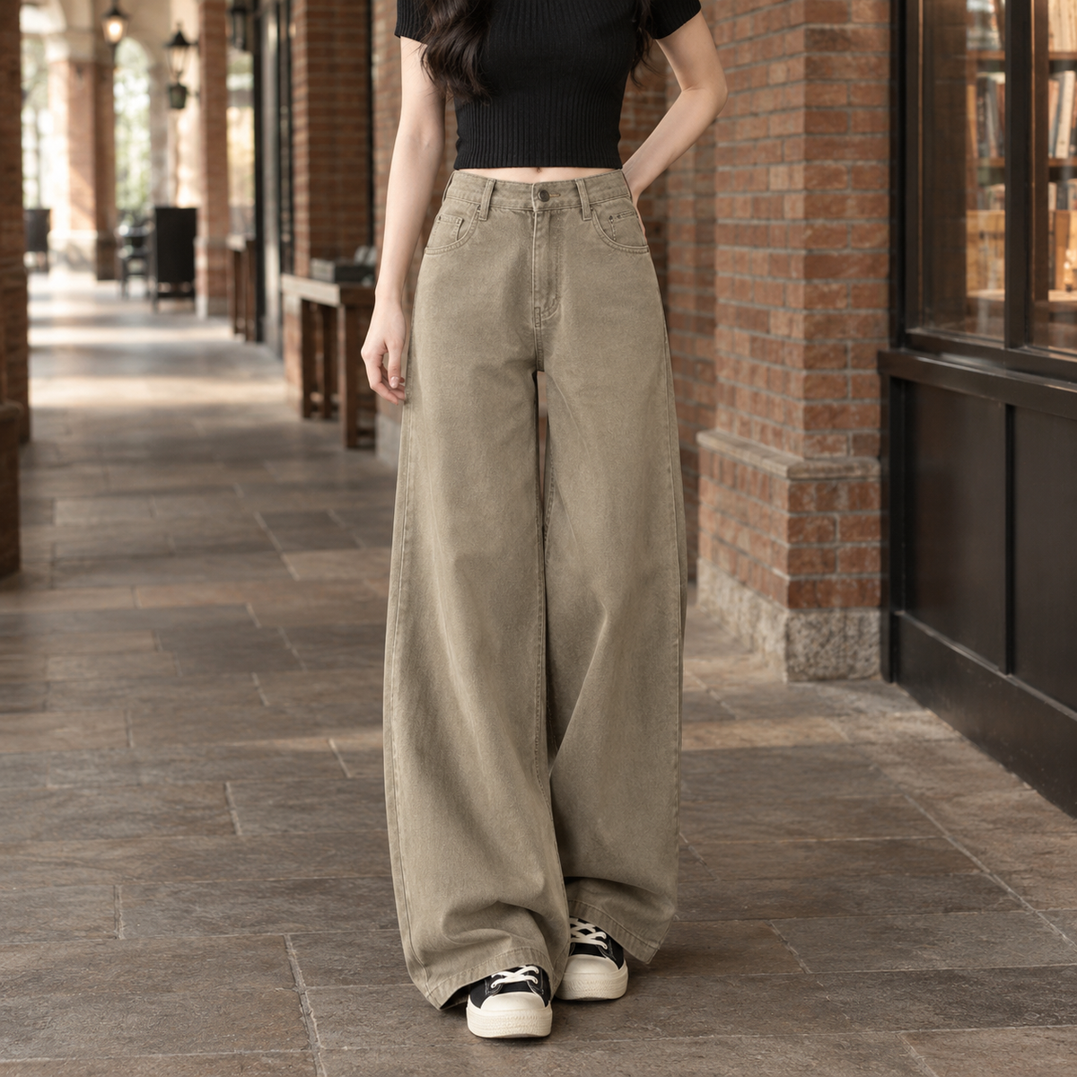 High-Rise Wide-Leg-Jeans Violett