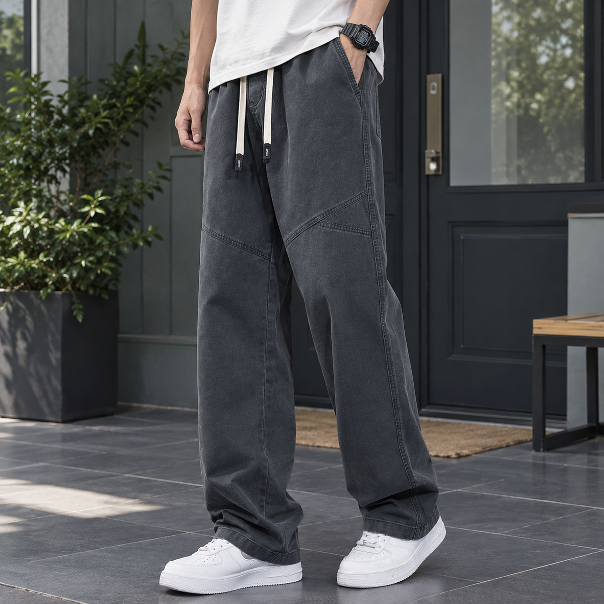Relaxed Baumwollhose Mit Kordelbund