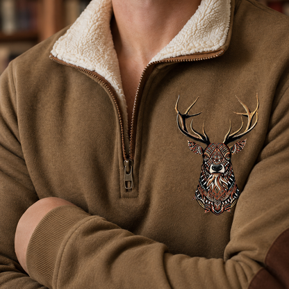 Strickpullover für Herren mit dekorativem Hirschmotiv auf der Vorderseite