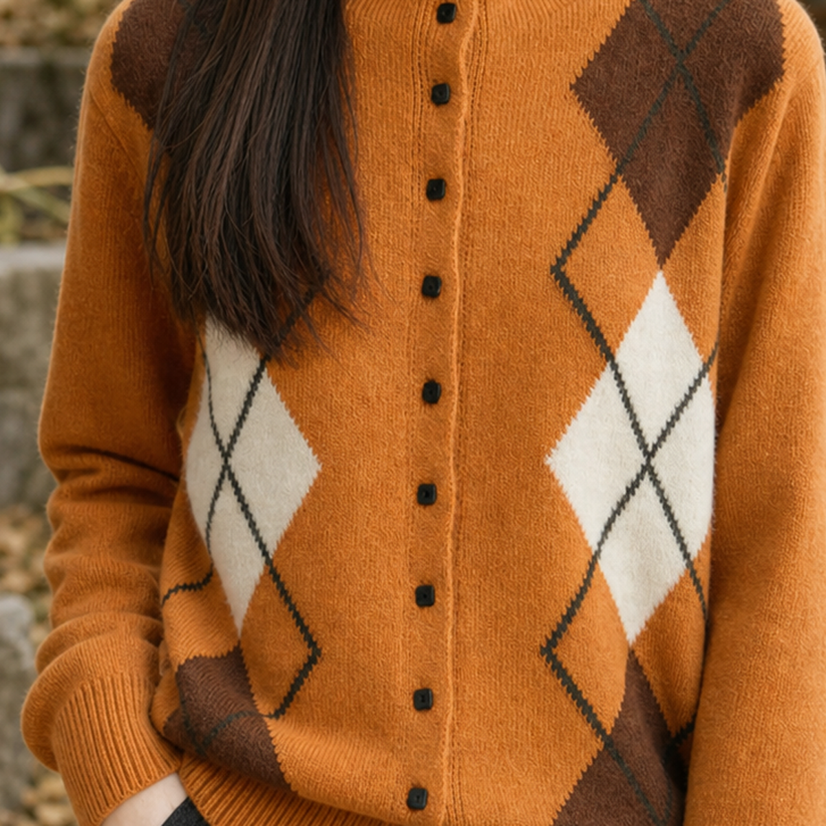 Cardigan mit Rautenmuster aus weichem Wollmischstrick, Vorderansicht