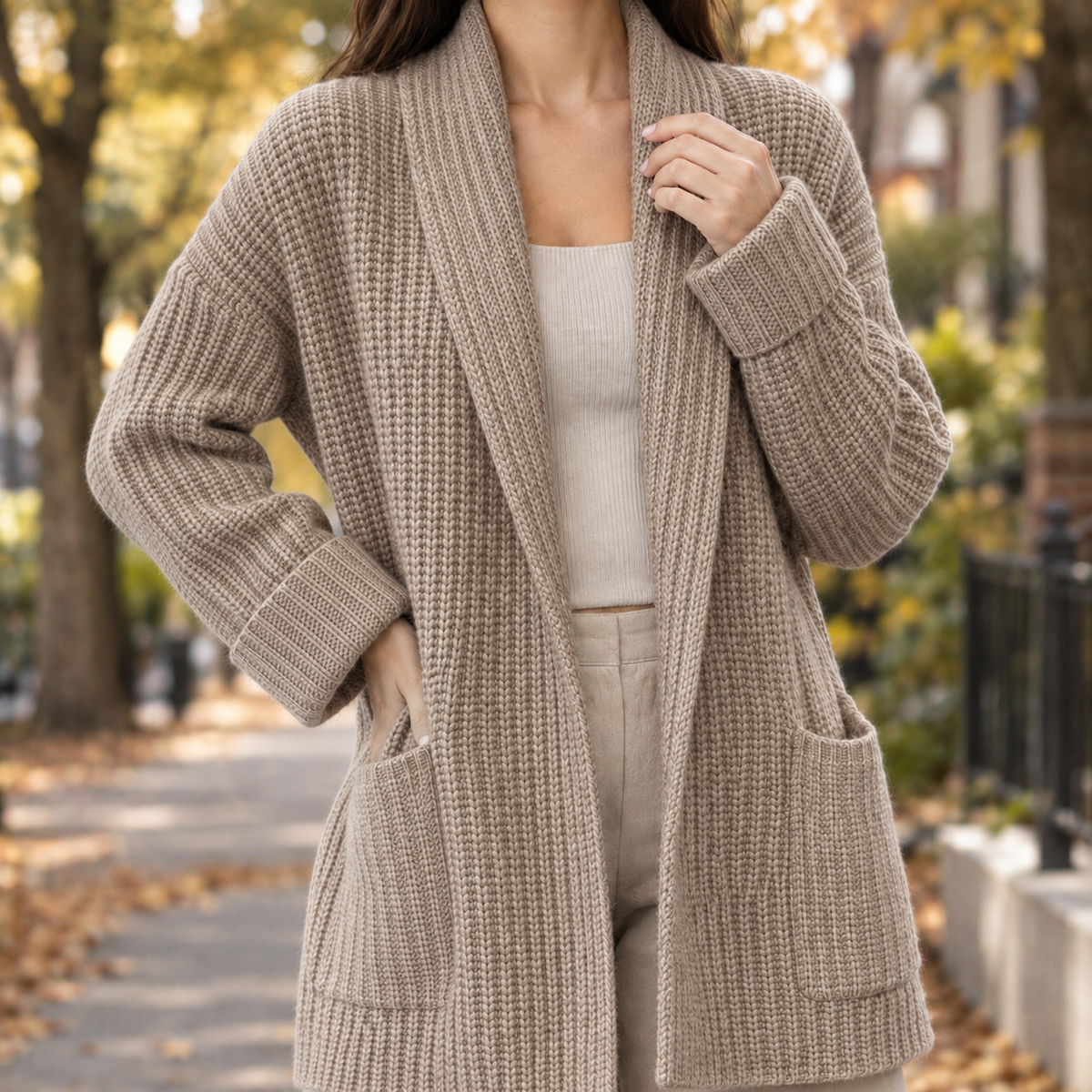 Gerippter Strickcardigan Mit Offener Vorderseite