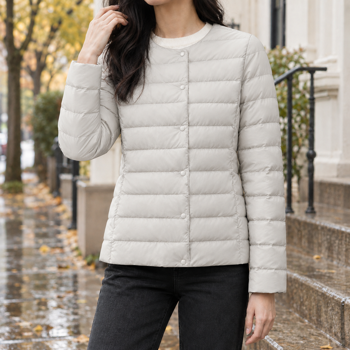 Gesteppte Daunenjacke Mit Schmalem Schnitt
