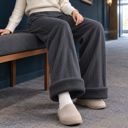Hose mit Chenille-Struktur und fliessender Silhouette von vorne